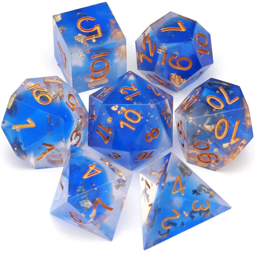 Sharp Edge: Blue Clear Gold Foil Dice Set-0