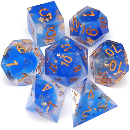 Sharp Edge: Blue Clear Gold Foil Dice Set-0